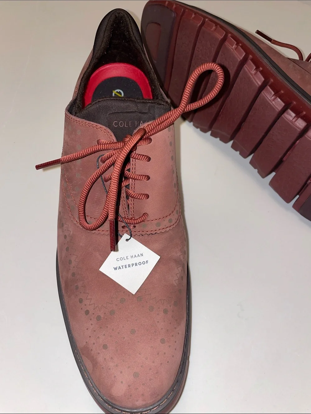 Cole Haan Men’s Wingtip Oxford in Syrah Red Nubuck